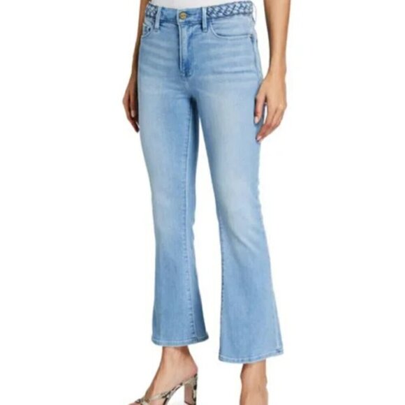FRAME Le Crop Mini Boot Mid-Rise Cropped Lightwash Jeans with Braided Waistband - Picture 2 of 9